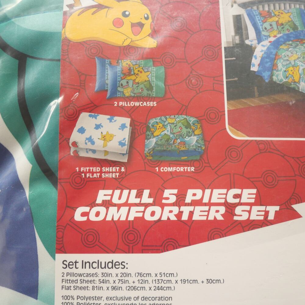 NEW Pokemon 5 Piece Full Double Bedding Set Comforter + Sheets + 2 Pillowcases - Picture 6 of 9